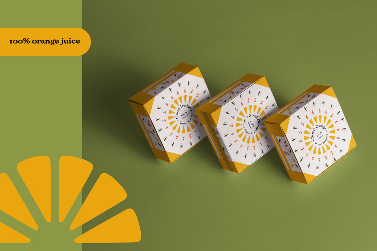 esterno del packaging con grafica ispirata all'arancia